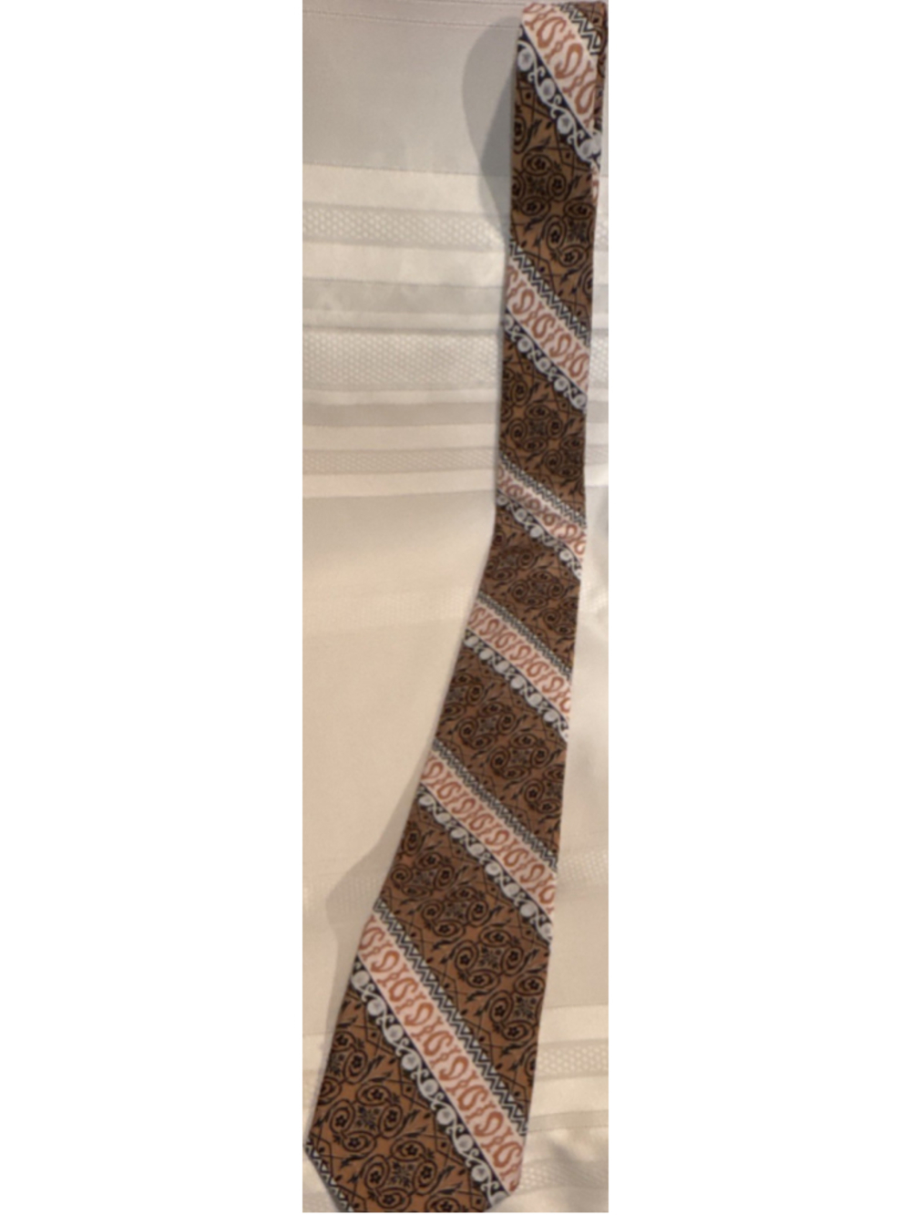 Geometric Pattern Brown Black White Orange Neck Tie